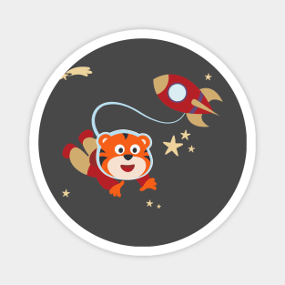 Space tiger or astronaut in a space suit with cartoon style. Magnet